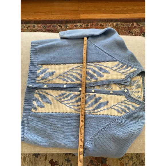 Vintage Hand Knit M/L Cardigan Button Sweater 100% Wool Wheat Print - Picture 7 of 7